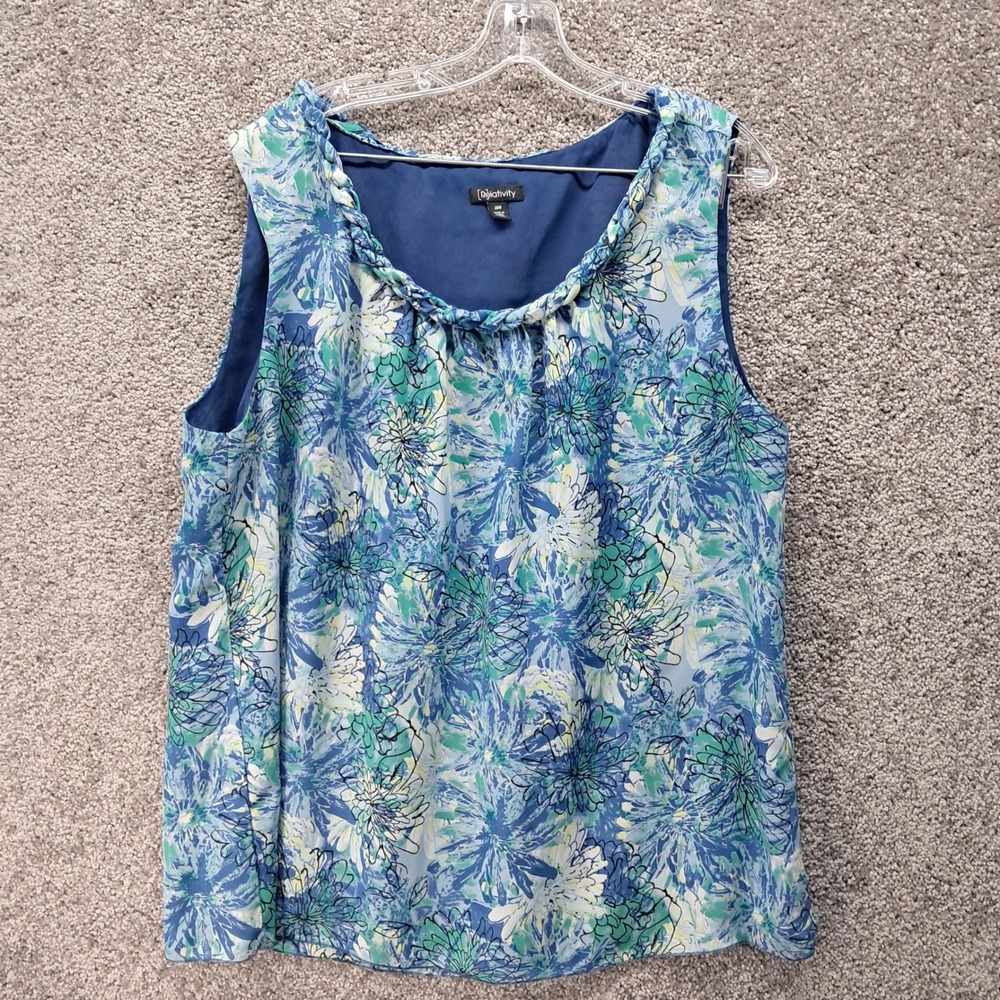 Relativity‎ Mens Blue Green Floral Braided Neckline Sleeveless Blouse 20W